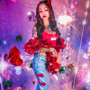 Y2K Red Heart-Lock Crop Cami w/ Pink Bow - LIKE NEW - Worn Once for Photoshoot